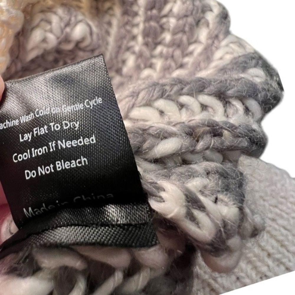 Lala Hoodie POL Thick Knit Wool Blend Sweater Drop Shoulder Small NWT Grey White - Picture 12 of 13